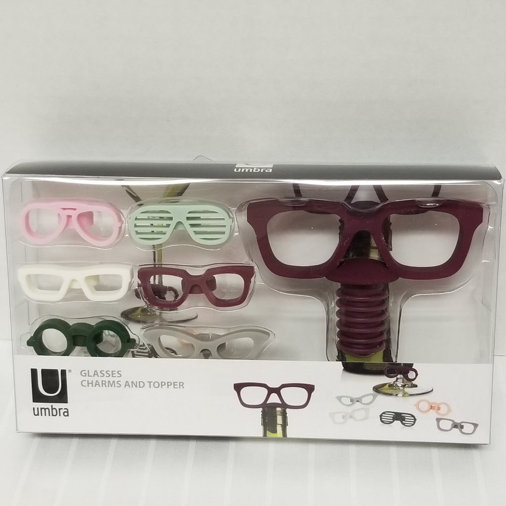 Umbra Geeky cool Glasses Charms and Topper for wine glass/bottle-Silicone-New